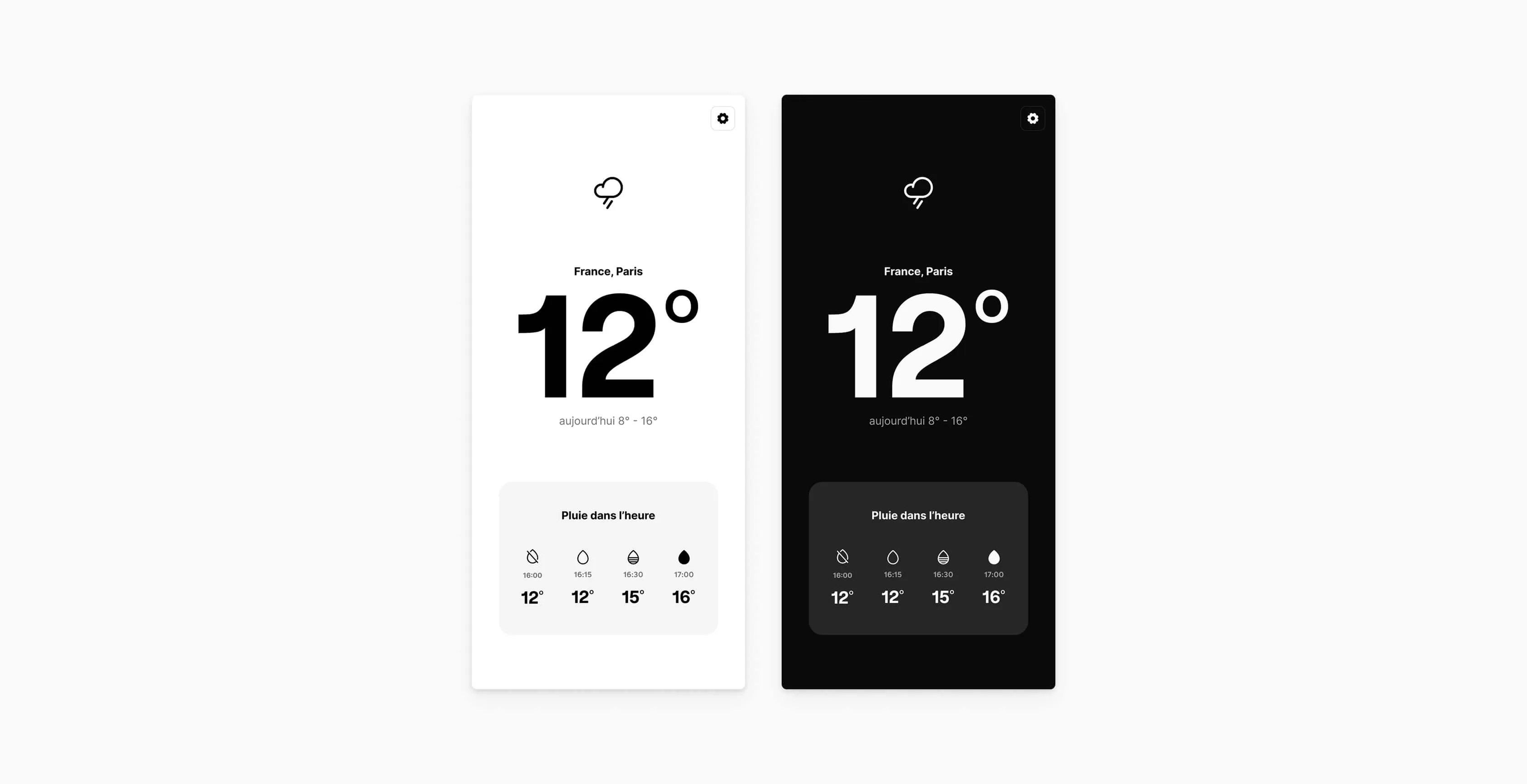 Rainr screenshot PWA light and dark mode